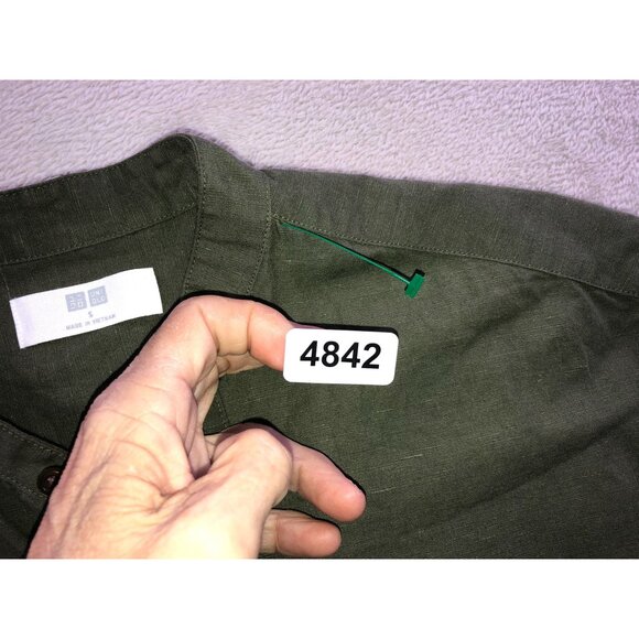 Uniqlo Men's Shirt Small Short Sleeve Cotton Linen Blend Green Button Up Casual - Picture 13 of 13